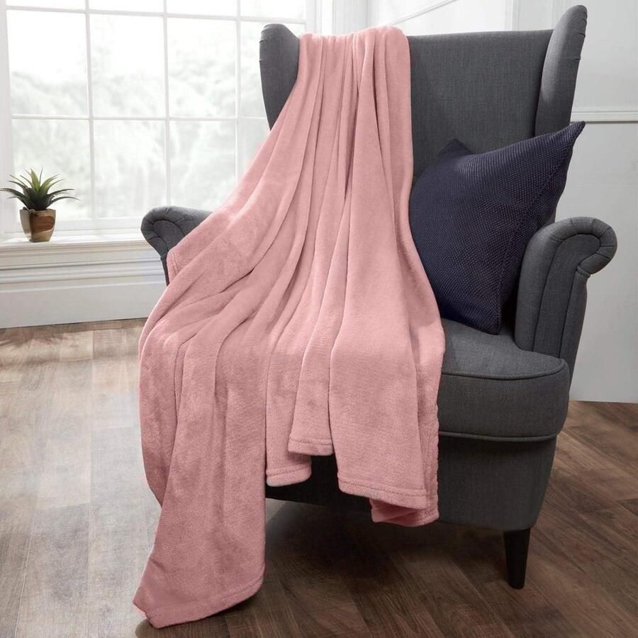 Flanel Fleece Ultra Zachte Grote Deken Gooi over Pluizige Warme Sprei voor Slaapkamer Eenpersoonsbed Sofa Bank Blush Roze 120 x 150cm