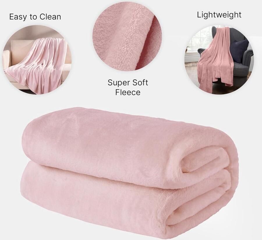 Flanel Fleece Ultra Zachte Grote Deken Gooi over Pluizige Warme Sprei voor Slaapkamer Eenpersoonsbed Sofa Bank Blush Roze 120 x 150cm