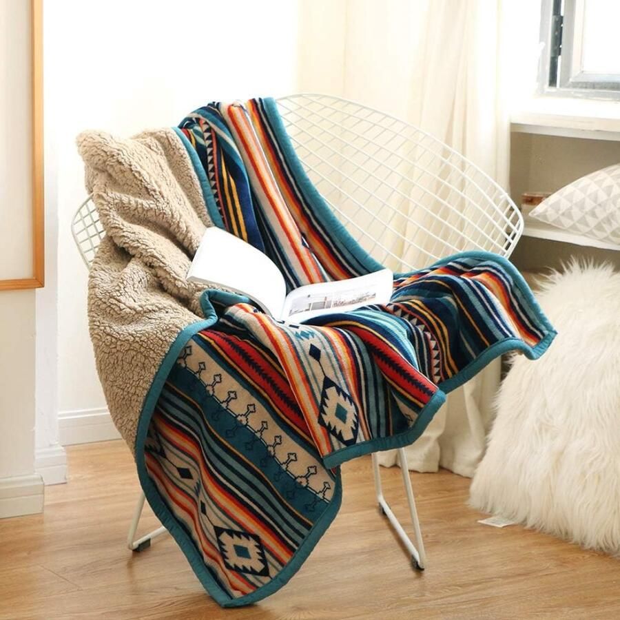 Flanellen deken blauwe streep zachte comfortabele omkeerbare sherpa fleece plaid luxe grote flanellen plaids voor bank 150x200 cm