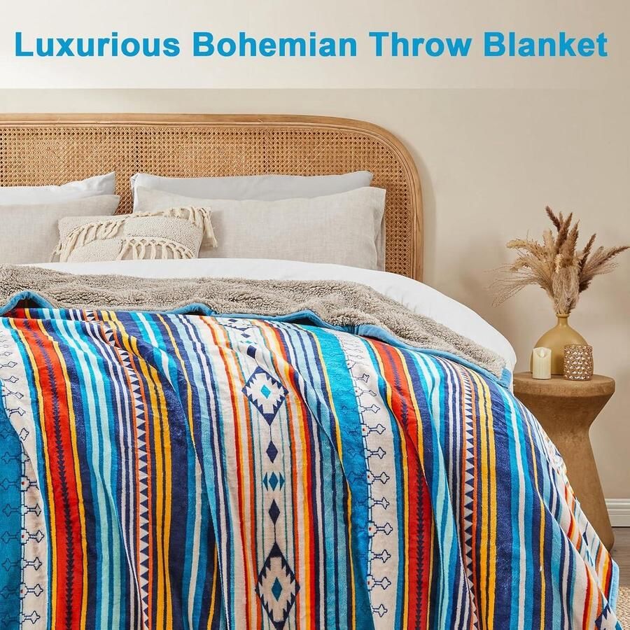 Mrs. Jones Deluxe Flanellen deken blauwe streep zachte comfortabele omkeerbare sherpa fleece plaid Groot Bank 150x200 cm