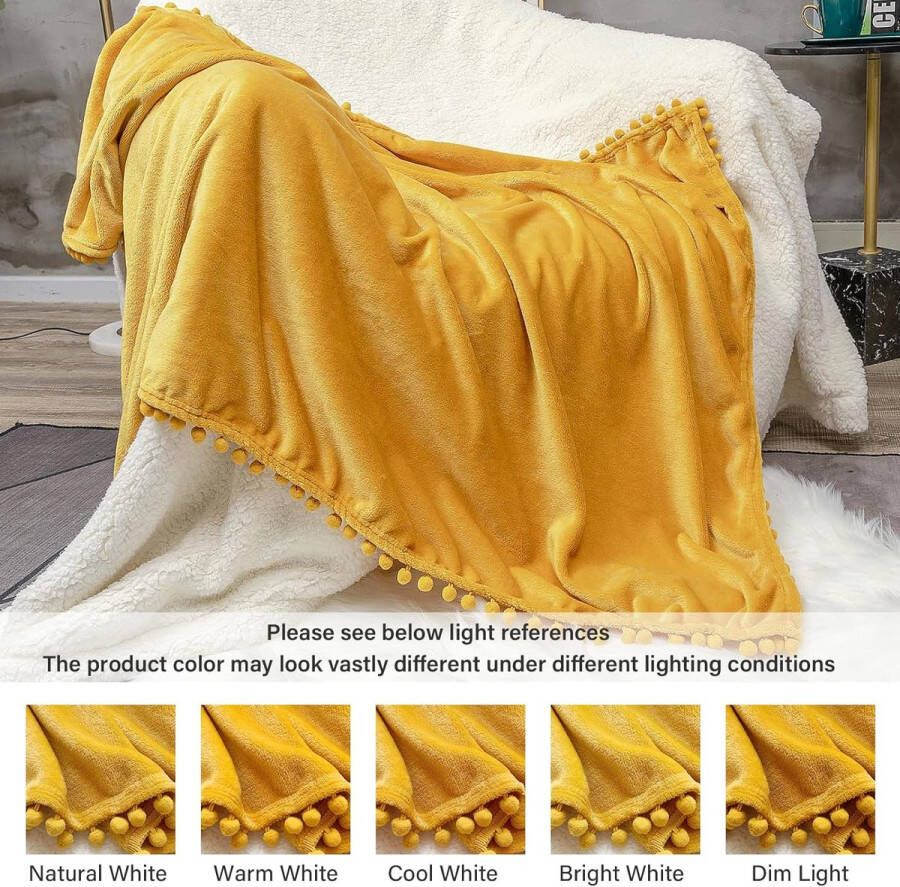 Flanellen deken Pompoms knuffeldeken bankdeken 150 x 200 cm fleecedeken voor bank zacht en warm pluizige deken 150 x 200 cm als bankdeken (geel 150 x 200 cm)