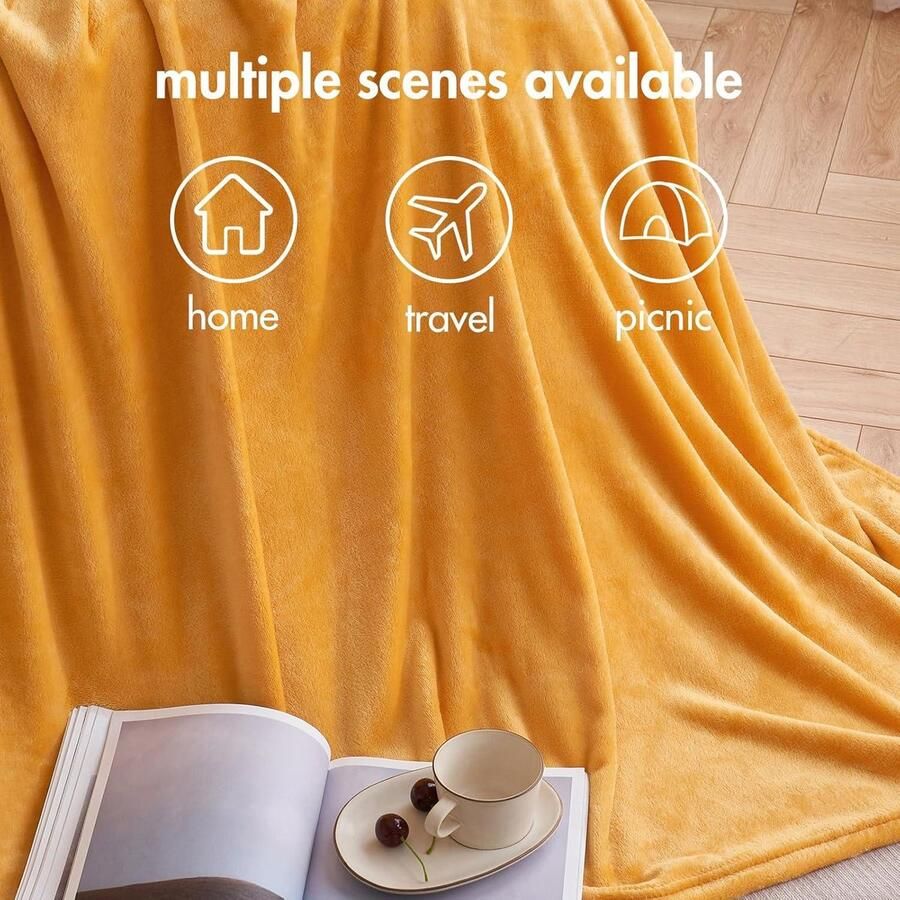 Flanellen Fleece Gooi Deken in Geel 60x80 Inch 150x200cm Zachte Pluizige Effen Kleur Comfortabel en Warm voor Bed Sofa Slaapkamer Twin Dubbel