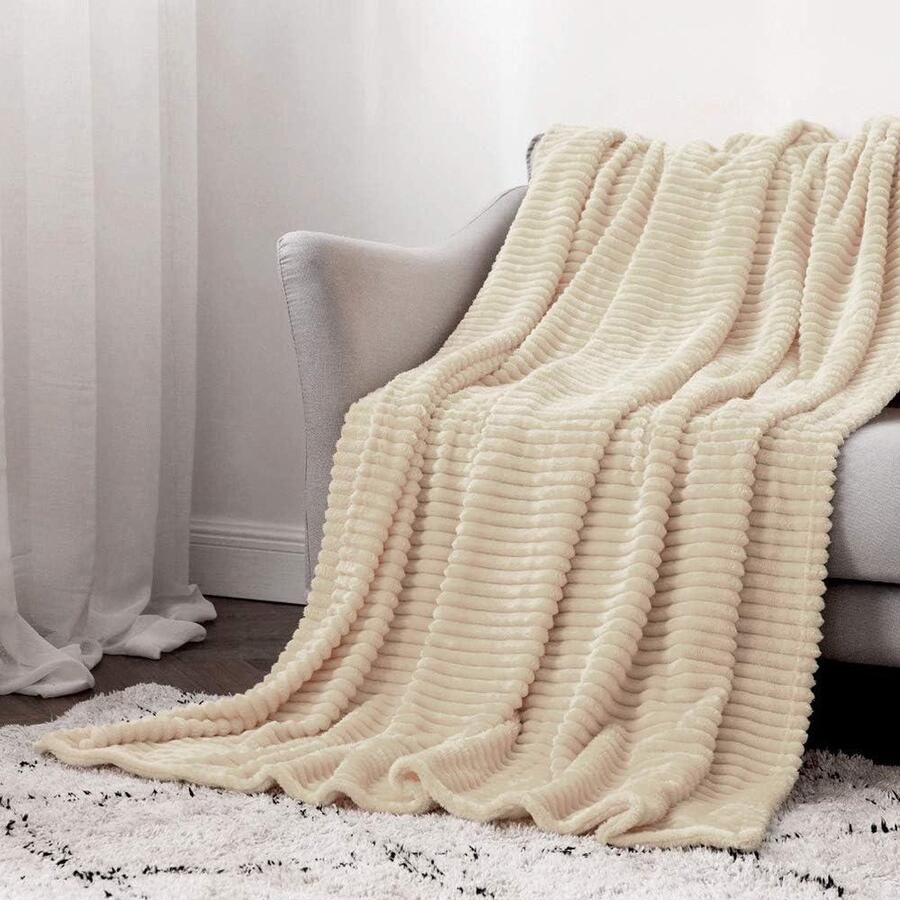 Flanellen fleece plaid zachte warme comfortabele deken voor bank en bed corduroy pluizige kussen slaapkamer accessoires 50x60Inch crème