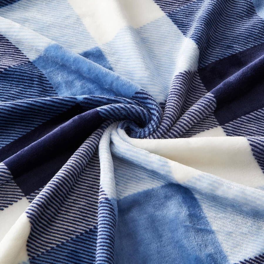 Flanellen fleecedeken 150 200 cm het hele jaar door blauw wit geruite deken voor bed bank auto