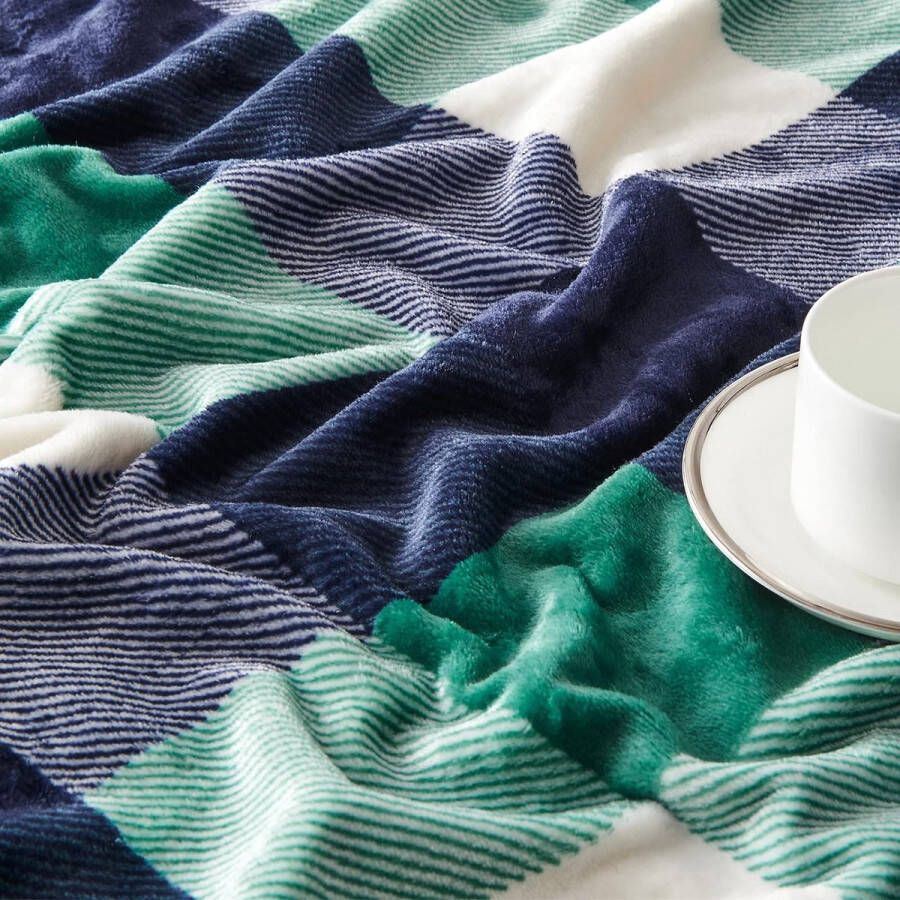 Flanellen fleecedeken 150 200 cm het hele jaar door groen wit geruite deken voor bed bank auto