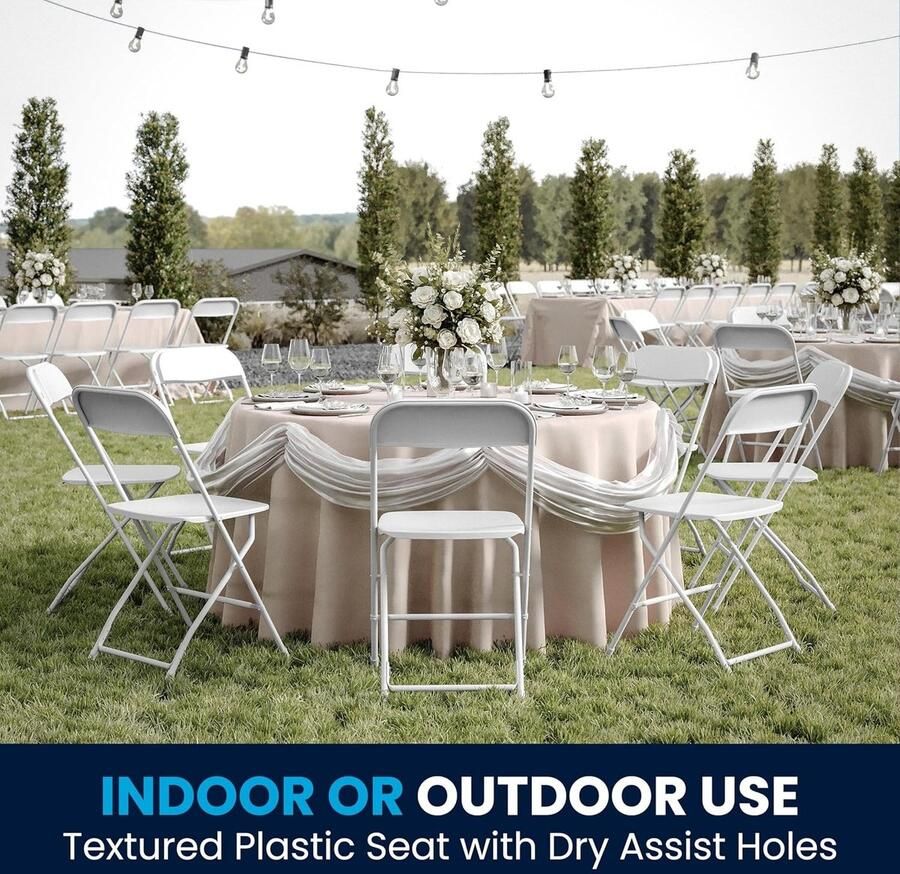 Flash Furniture Hercules Set van 10 Inklapbare Stoelen voor Binnen Buiten – Zware Kunststof Klapstoelen Opvouwbare Stapelbare Commerciële Stoelen met een Statische Draagkracht van 295 kg Wit