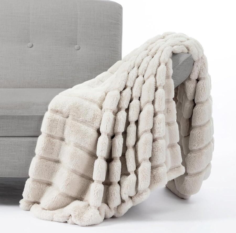 Flauschige Kuscheldecke superzachte pluche deken 500 g m² pluizige bankdeken warme winterdeken zachte sprei sofadeken voor bed bank slaapkamerdeken (beige 160 x 200 cm)