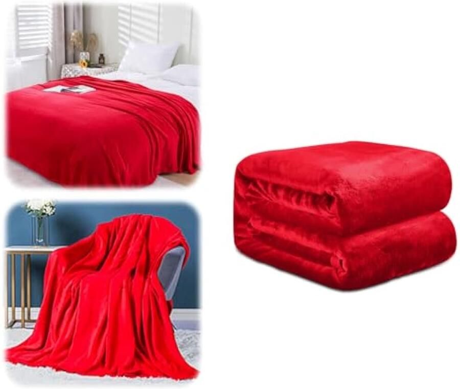 Fleece beddekens zachte lichtgewicht pluche donzige knusse deken microvezeldeken sherpa fleece deken warme en zachte deken voor bed bank en reizen (rood 50 x 70 cm)