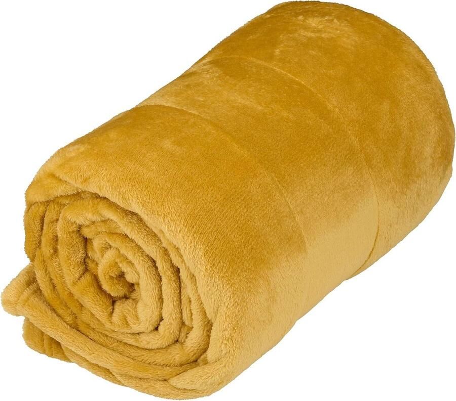 Fleece deken 150 x 200 CM Mosterdgeel Wasmachinebestendig 1 persoons Bank Woondecoratie