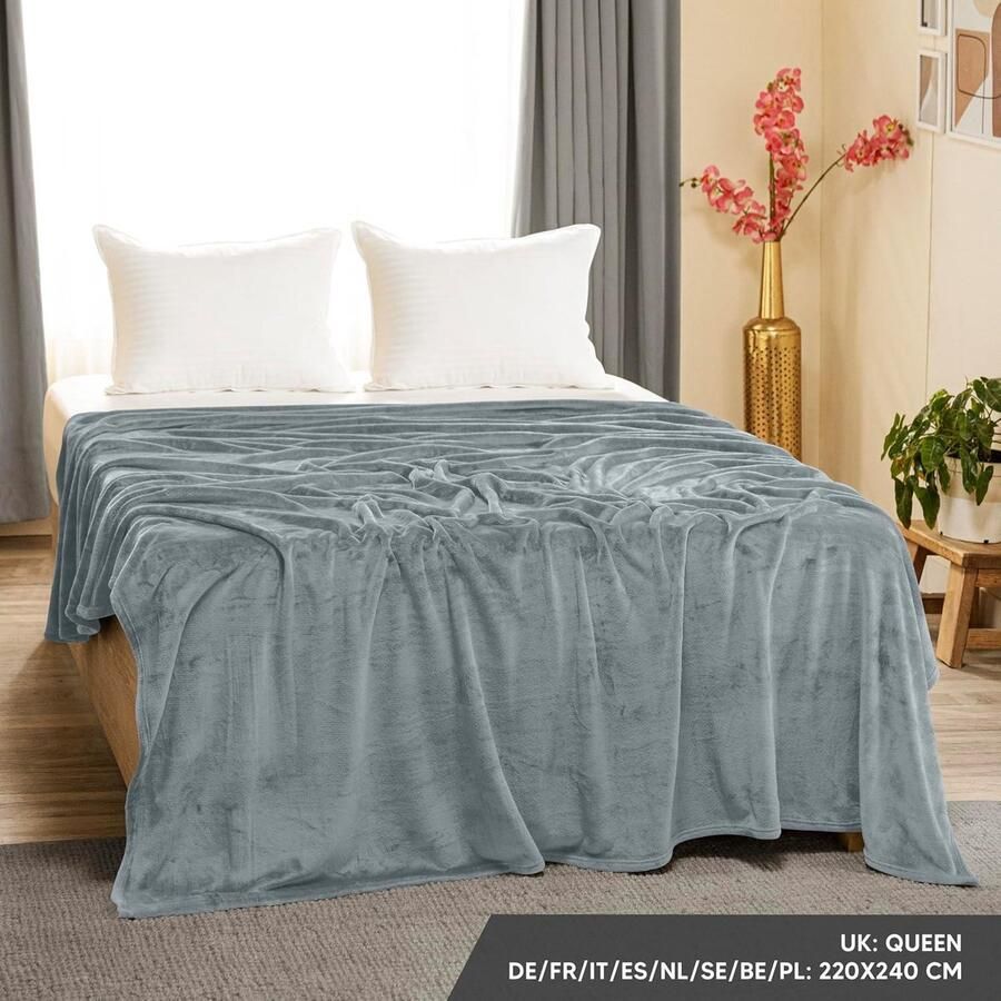 Fleece deken 220x240 cm AsGrijs Deken voor Bedden Banken Stoelen Warme Zachte Deken voor Alle Seizoenen 300 GSM