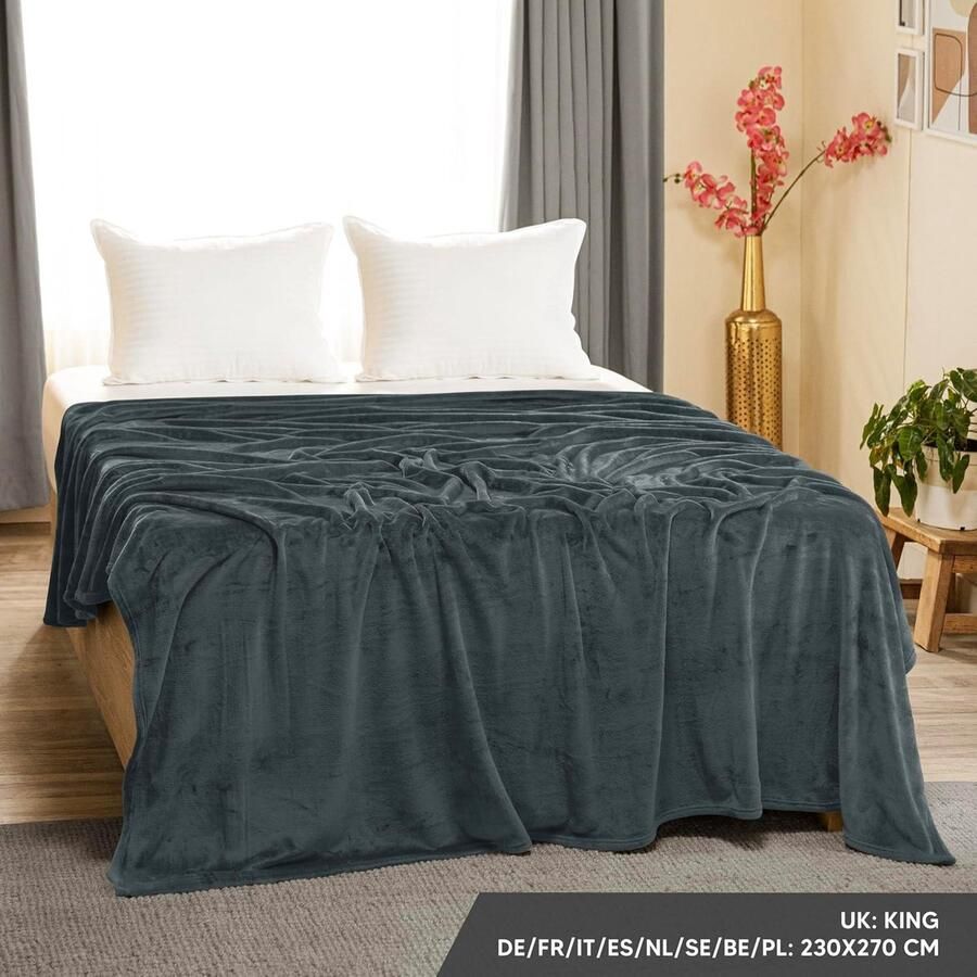 Fleece deken 230x270 cm Grijs voor Bedden Banken Stoelen en Banken 300 GSM Warm Zachte Deken Alle Seizoenen