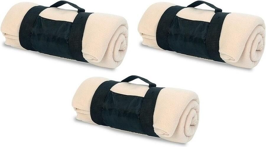 Fleece Deken 3x plaid met afneembaar handvat beige 160 x 130 cm warme bank dekentje