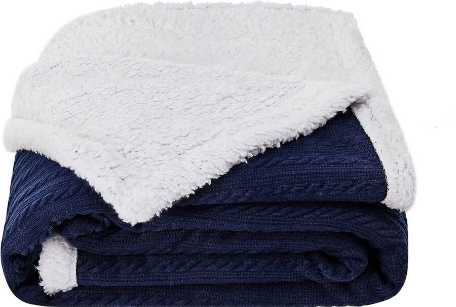 Fleece Deken Bank Plaid Gebreid Deken Bed Woondeken Knuffeldeken Extra Dikke Wollen Deken voor Bank Slaapkamer 130x150cm Marine Blauw