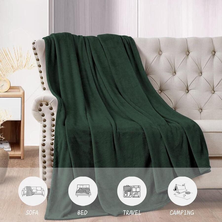 Fleece Deken Een- of Tweepersoons 160 x 210 cm Kinderflanel Bed Deken Super Zacht Donkergroen