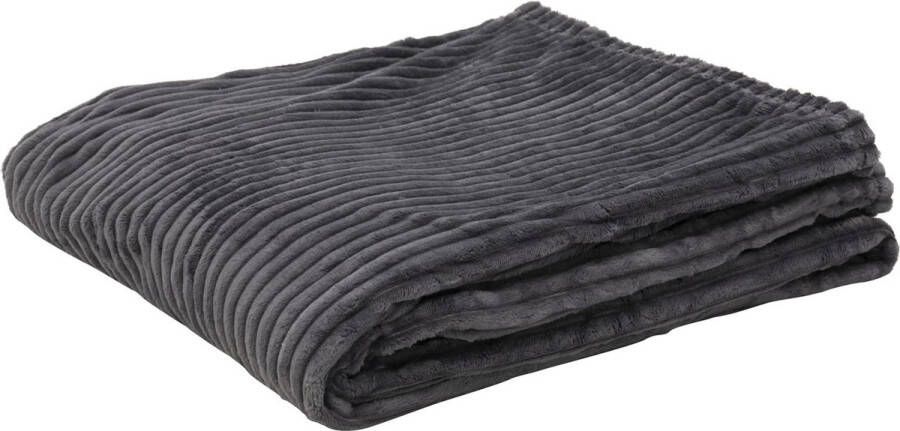 Fleece deken Fleece plaid- 220 x 240 cm Antraciet Gestreept Zacht comfortabel en warm Deken voor op de bank of bed Eyecatcher voor interieur