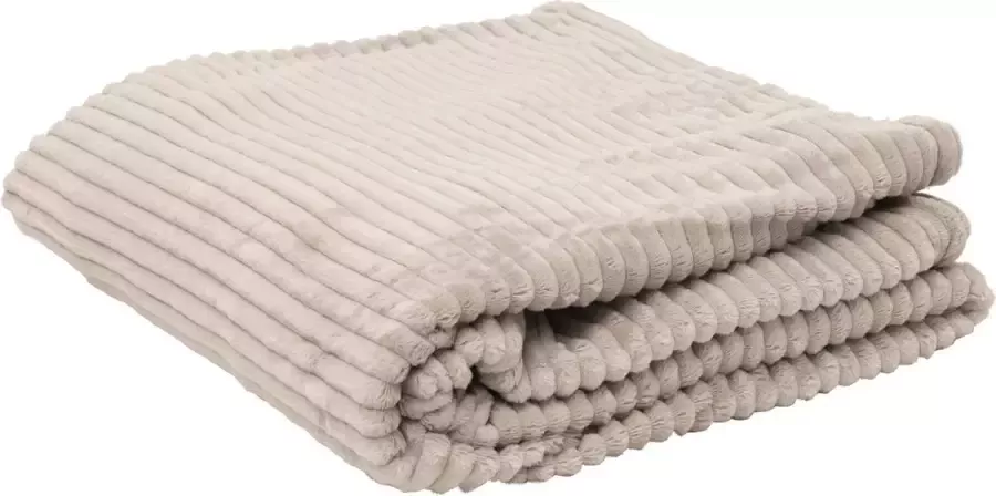 Fleece deken Fleece plaid- 220 x 240 cm Beige- Gestreept Zacht comfortabel en warm Deken voor op de bank of bed Eyecatcher voor interieur