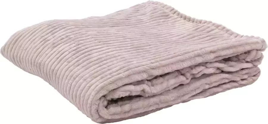 Fleece deken Fleece plaid- 220 x 240 cm Lichtroze- Gestreept Zacht comfortabel en warm Deken voor op de bank of bed Eyecatcher voor interieur