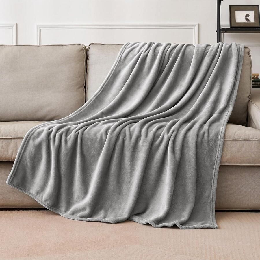 Fleece deken fluweel een- tweepersoonsbed woondecoratie bed bank kantoor 130 x 150 cm lichtgrijs
