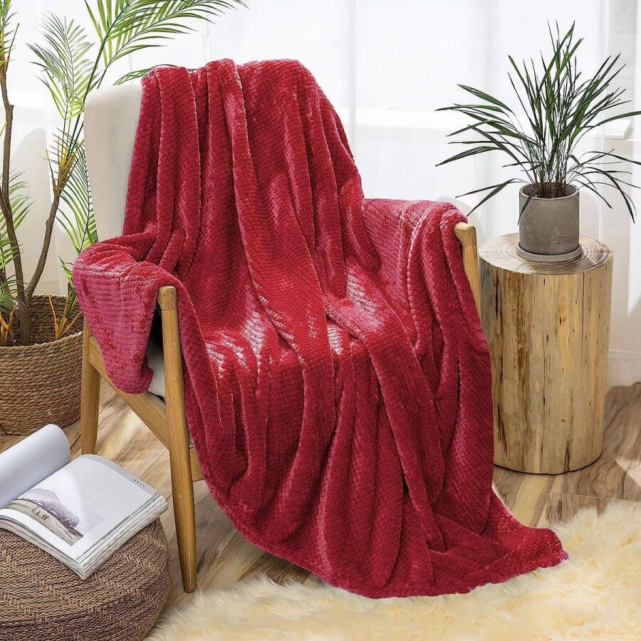 Fleece deken gooien rode enkele maat pluizige pluche korrel bed dekens zachte effen warme microvezel gooien als sprei voor bed bank settees reizen 125x150cm (50x60) rood)