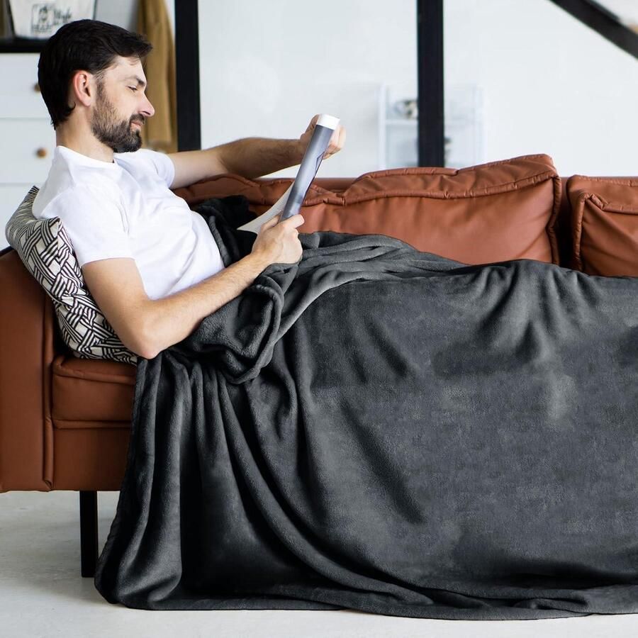 Fleece deken knuffeldeken fluffy super zacht hoge kwaliteit woondeken sprei sofa deken zomerdeken elegante gooideken sofa bank Antraciet 240x220 cm