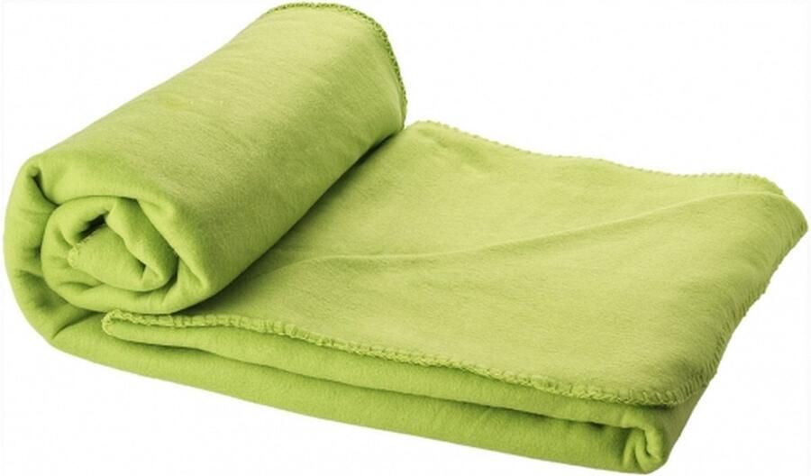 Fleece deken of plaid 5x bank bed limegroen 150 x 120 cm reisdeken met tasje