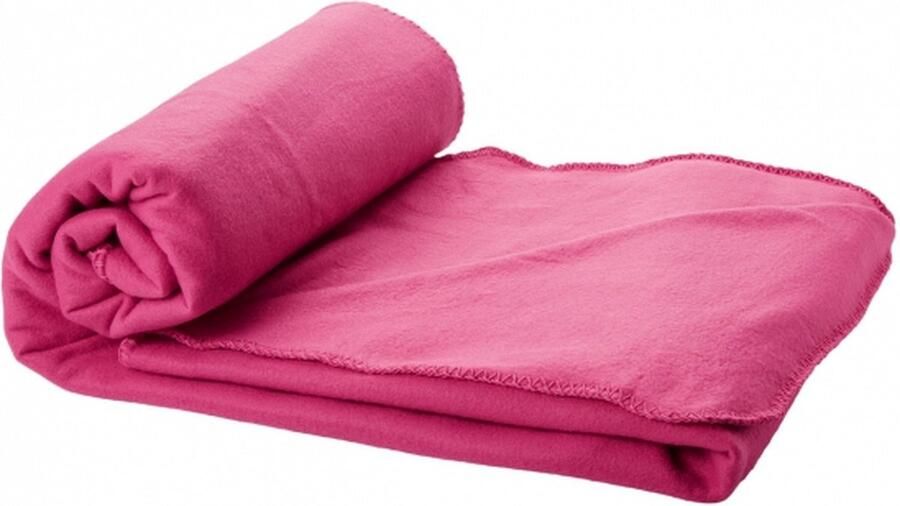 Fleece deken of plaid 5x bank bed roze 150 x 120 cm reisdeken met tasje