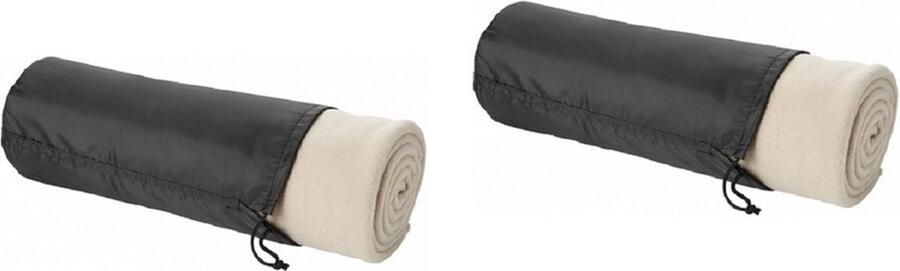 Fleece deken of plaid 2x bank bed beige 150 x 120 cm reisdeken met tasje