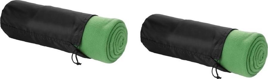 Fleece deken of plaid 2x bank bed groen 150 x 120 cm reisdeken met tasje