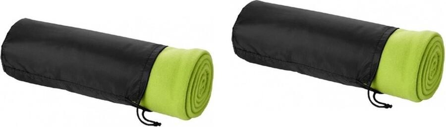 Fleece deken of plaid 2x bank bed limegroen 150 x 120 cm reisdeken met tasje