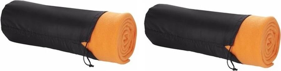 Fleece deken of plaid 2x bank bed oranje 150 x 120 cm reisdeken met tasje