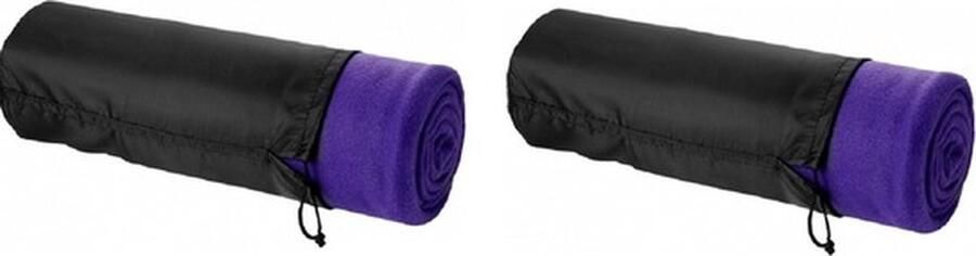 Fleece deken of plaid 2x bank bed paars 150 x 120 cm reisdeken met tasje