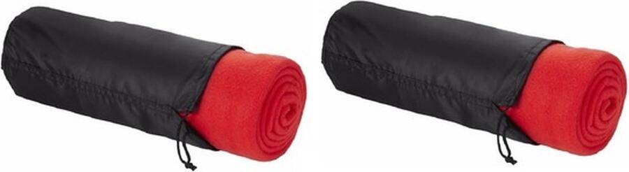 Fleece deken of plaid 2x bank bed rood 150 x 120 cm reisdeken met tasje
