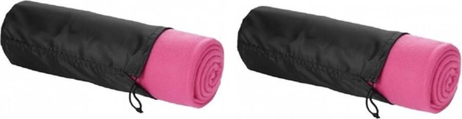 Fleece deken of plaid 2x bank bed roze 150 x 120 cm reisdeken met tasje