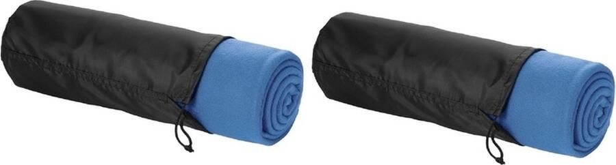 Fleece deken of plaid 2x bank bed zee blauw 150 x 120 cm reisdeken met tasje