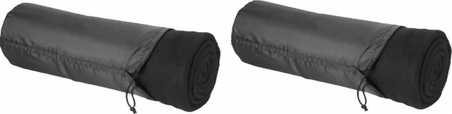 Fleece deken of plaid 2x bank bed zwart 150 x 120 cm reisdeken met tasje