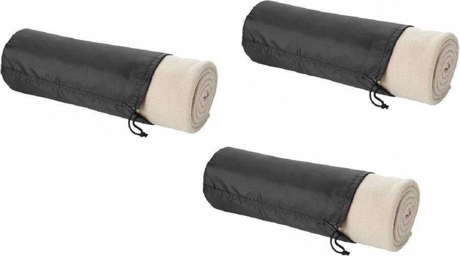 Fleece deken of plaid 3x bank bed beige 150 x 120 cm reisdeken met tasje