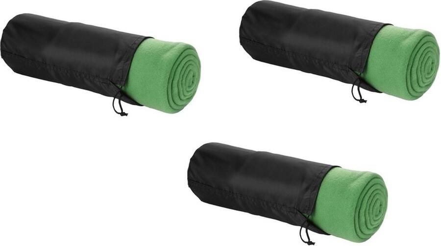 Fleece deken of plaid 3x bank bed groen 150 x 120 cm reisdeken met tasje