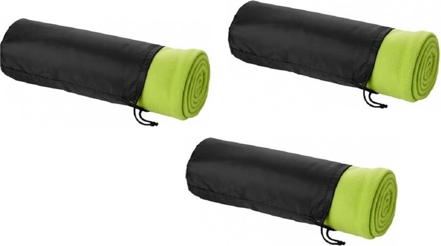 Fleece deken of plaid 3x bank bed limegroen 150 x 120 cm reisdeken met tasje