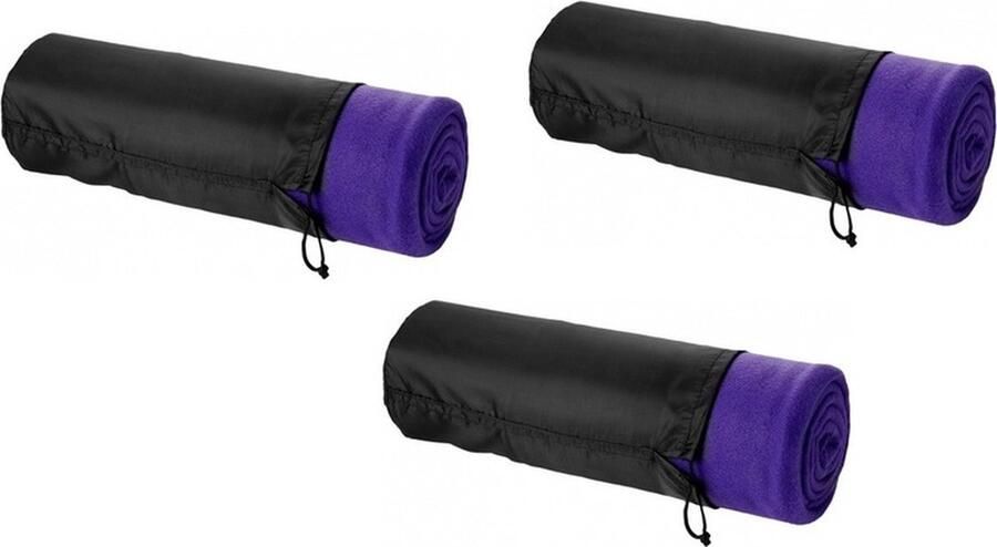 Fleece deken of plaid 3x bank bed paars 150 x 120 cm reisdeken met tasje