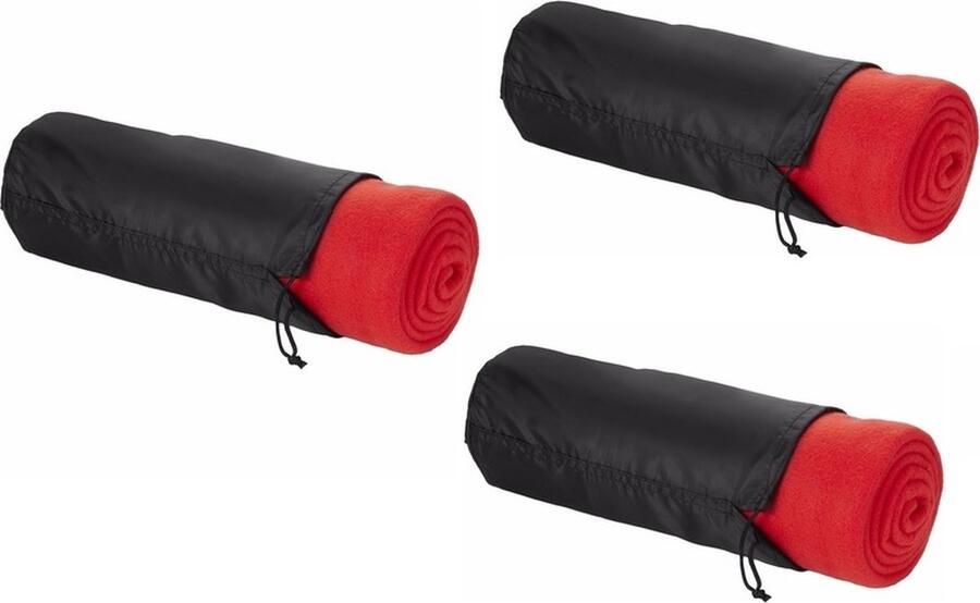 Fleece deken of plaid 3x bank bed rood 150 x 120 cm reisdeken met tasje
