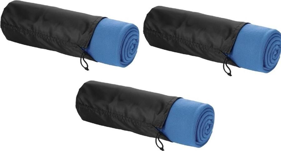 Fleece deken of plaid 3x bank bed zee blauw 150 x 120 cm reisdeken met tasje
