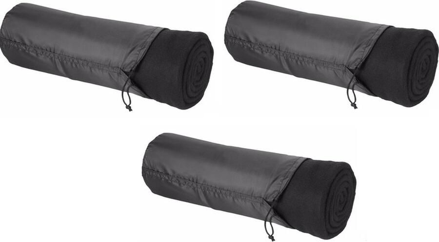 Fleece deken of plaid 3x bank bed zwart 150 x 120 cm reisdeken met tasje
