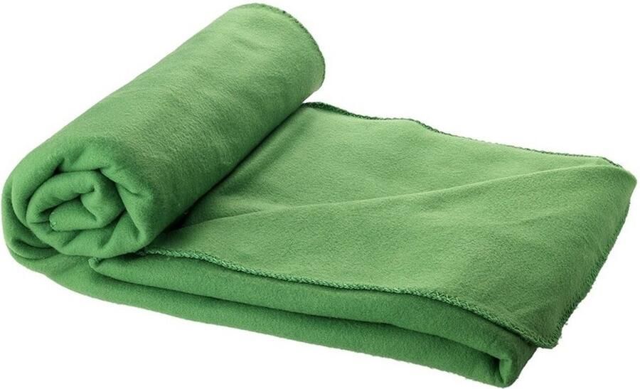 Fleece deken of plaid 5x bank bed groen 150 x 120 cm reisdeken met tasje