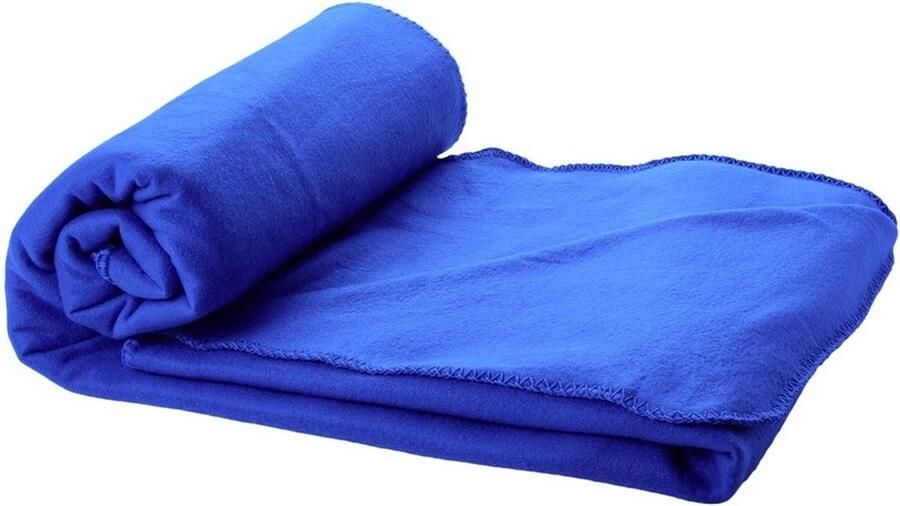 Fleece deken of plaid 5x bank bed kobalt blauw 150 x 120 cm reisdeken met tasje