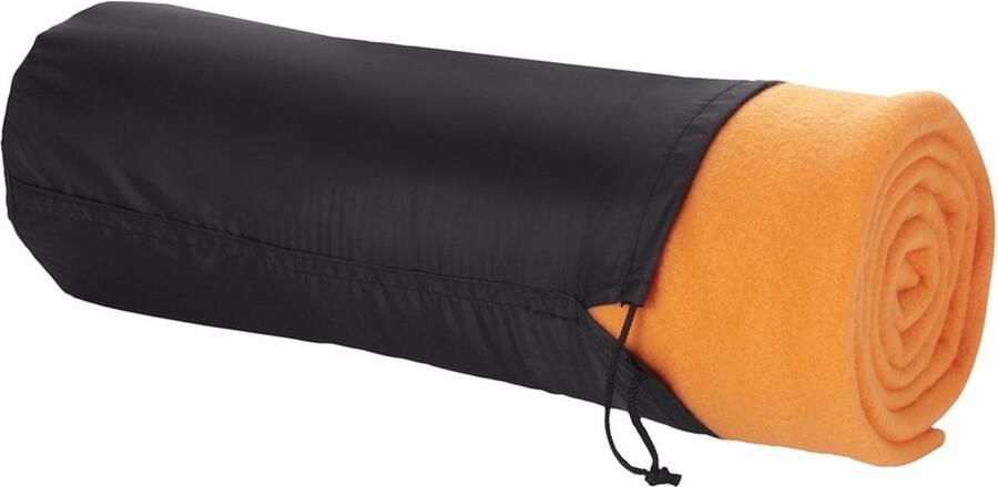 Fleece deken of plaid 5x bank bed oranje 150 x 120 cm reisdeken met tasje