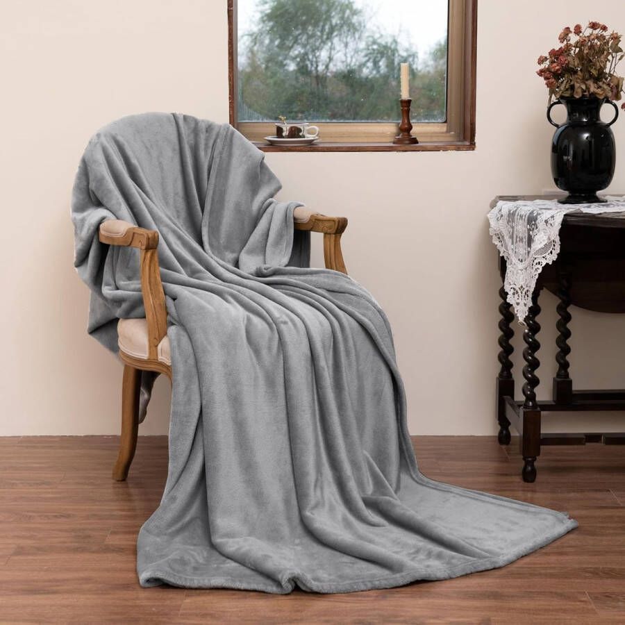 Fleece deken pluizige dekens 150 x 200 cm flanel warme zachte plaid voor bank sprei (grijs tweepersoons)