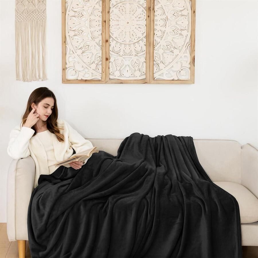 Fleece deken pluizige dekens 150 x 200 cm flanel warme zachte plaid voor bank sprei (zwart tweepersoons) Aanpassing van titel