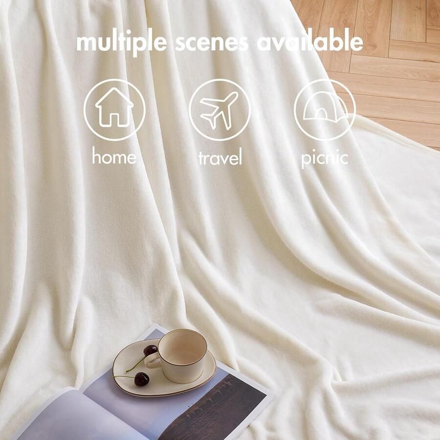 Cosy Fleece Deken Zacht Flanellen Fleece Deken Pluizig en Comfortabel Effen Kleur Pluche en Warm Gezellig voor Bed Bank Slaapkamer Reizen Enkele Beige 130x150cm - Foto 2