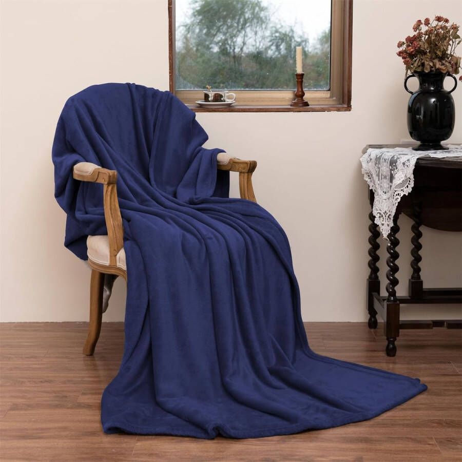 Fleece deken pluizige plaid 150 x 200 cm flanellen warme zachte plaid voor bank of sprei (marineblauw tweepersoons)