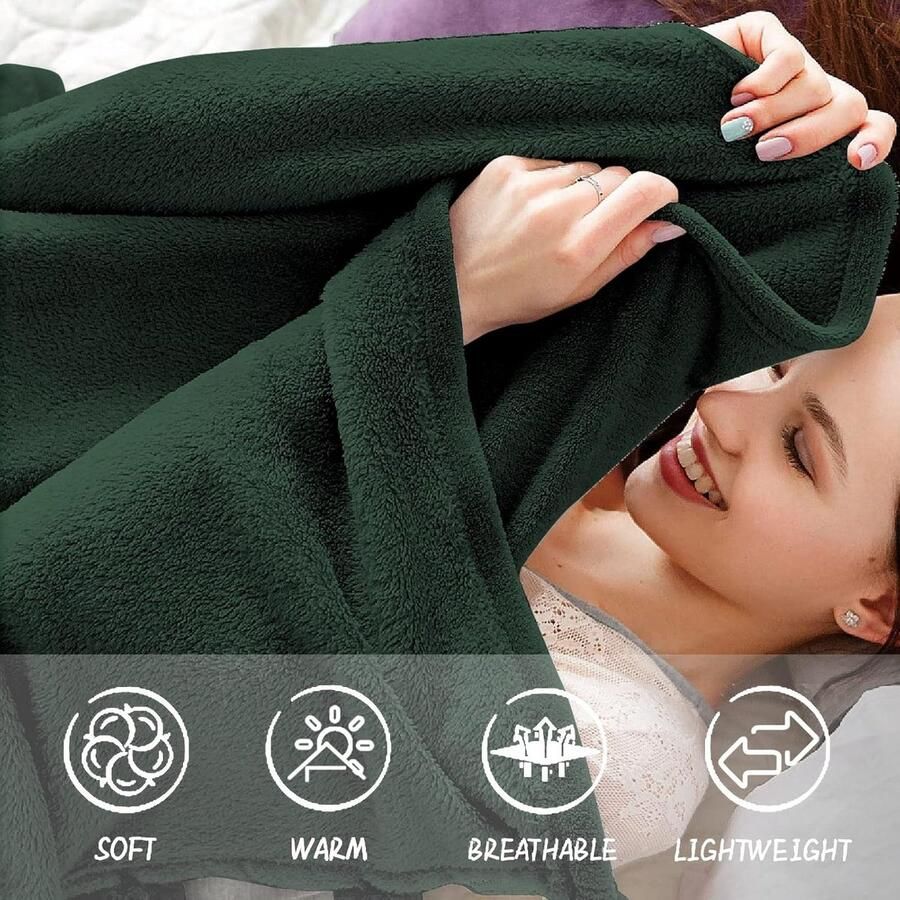 Fleece Deken Super Zacht Geschikt voor een- of tweepersoonsbed 160 x 210 cm Donkergroen Flanel